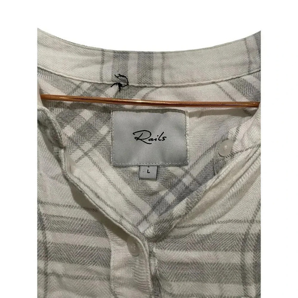 Rails Hunter White Long Sleeve Plaid Button Down Top Size Large - Picture 5 of 5